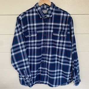 Jachs Mens 2XL Blue‎ Plaid Flannel Shirt 100% Cotton Button Down Mid Weight